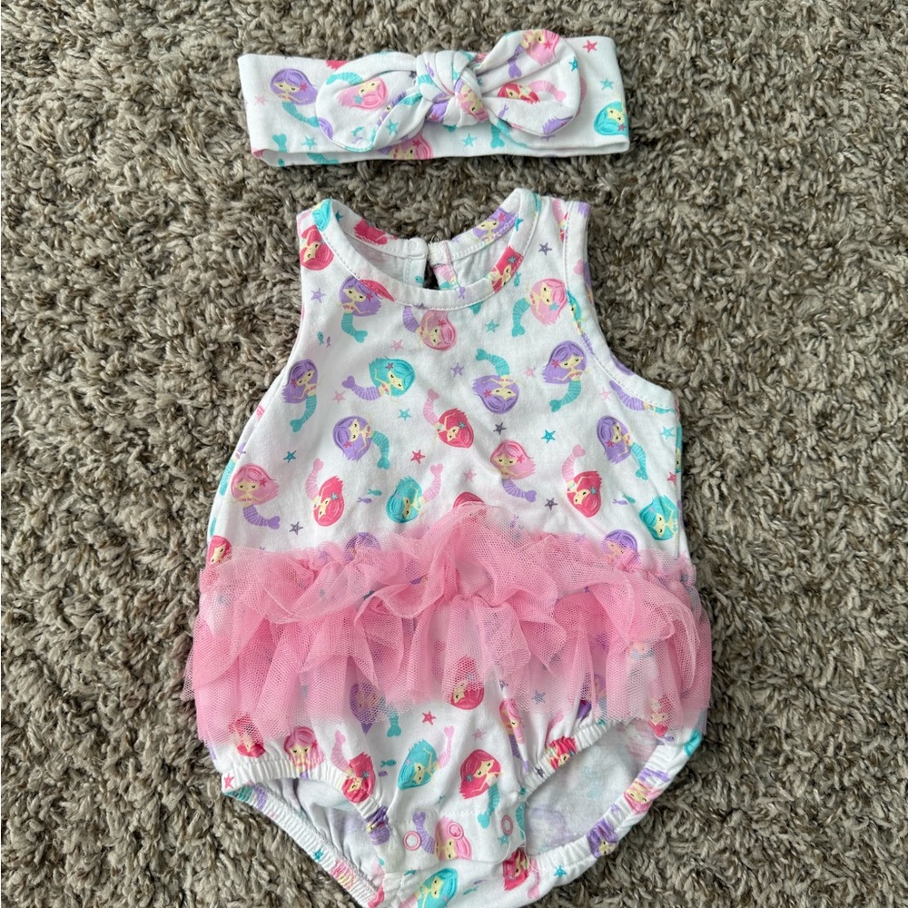 Mermaid Print Baby Romper with Headband